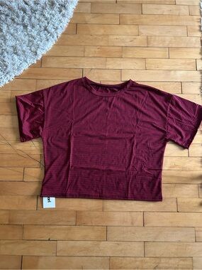 Striped Cropped Tee in Burgundy and Black